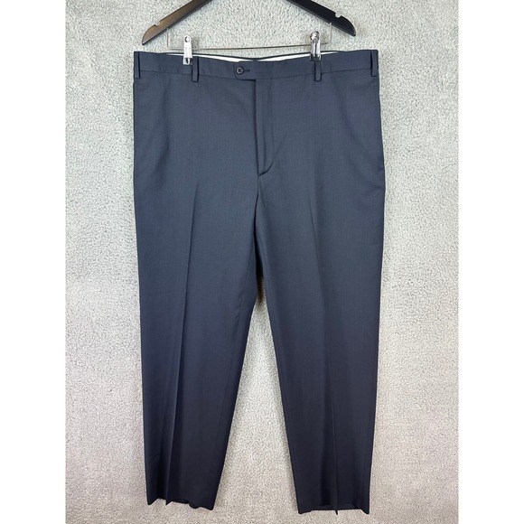 Zanella Pants Mens 44 x 32 Blue Flat Front Dress Pants %100 Wool Italy Made